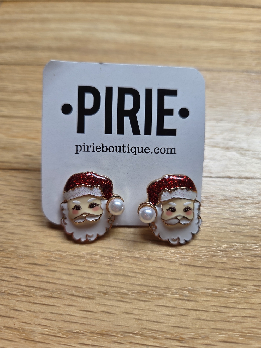 Pirie Kids Red Santa Stud Earrings with Pearl Accent